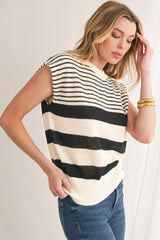 Black White Striped Sleeveless Knit Top