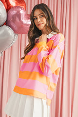 Yellow Colorblock Button Collared Sweatshirt