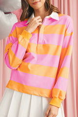 Yellow Colorblock Button Collared Sweatshirt