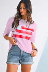 Light Pink Flag Bow Graphic Crewneck Tee