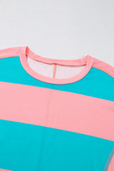 Light Blue Colorblock Drop Sleeve Round Neck Top