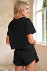 Black Cropped Tee and Ruffle High Waist Skort Set