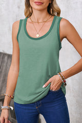 Mist Green Contrast Trim Round Neck Tank Top