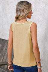 Tan Contrast Trim Round Neck Tank Top
