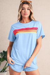 Beau Blue Colorful Striped Casual Tee
