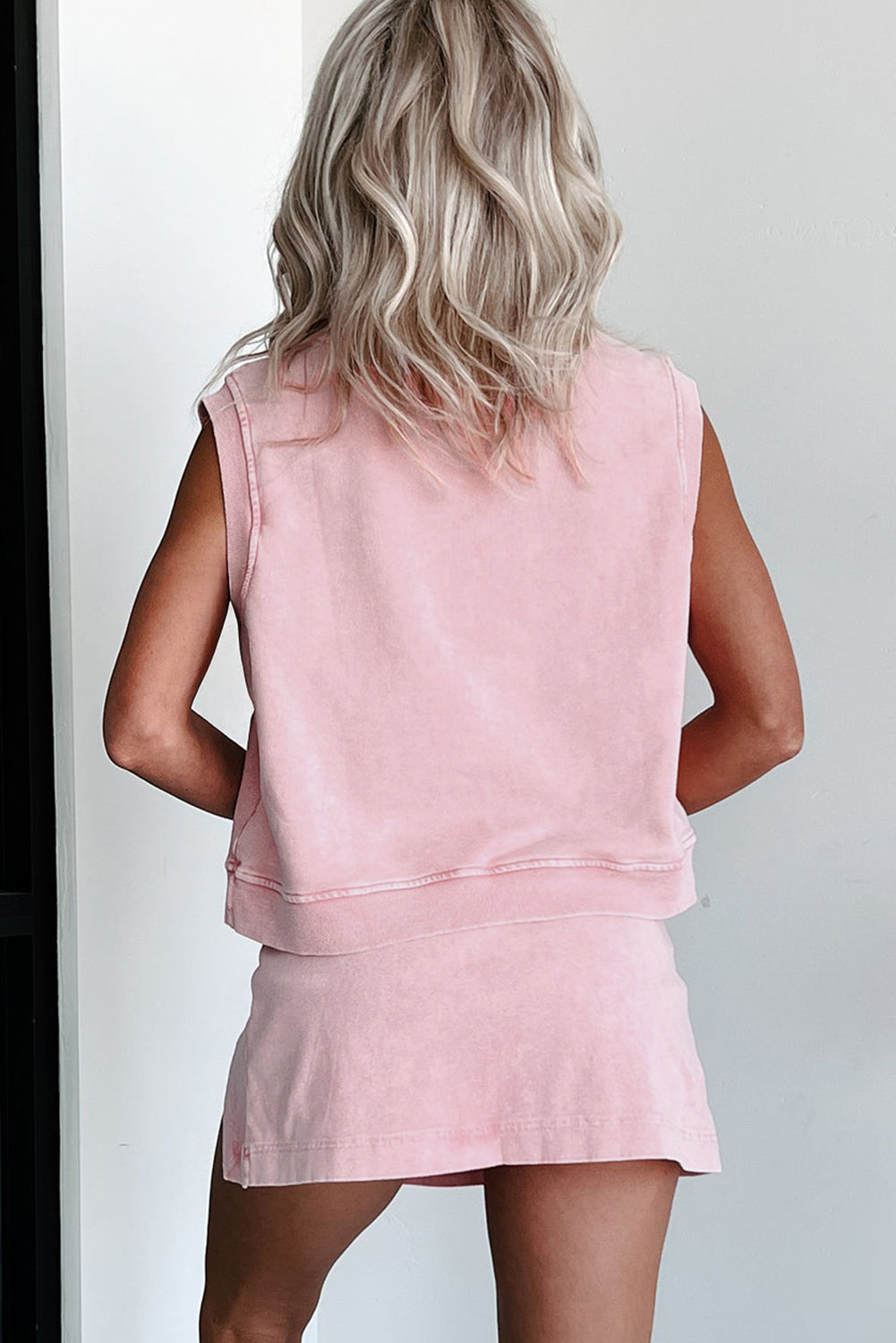 Light Pink Mineral Wash Sleeveless Top and Split Skort Set