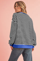 Black Stripe Contrast Edge Cross Seam Oversized Sweatshirt