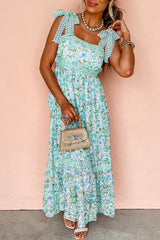 Green Floral Lace Tied Strap Empire Waist Maxi Dress