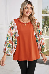 Desert Gold Floral Patchwork Sleeve Loose Top