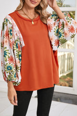Desert Gold Floral Patchwork Sleeve Loose Top
