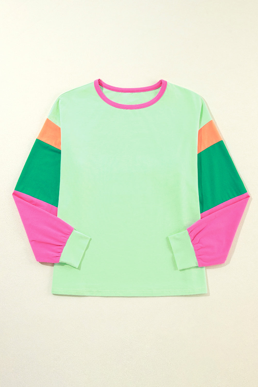 Green Color Block Sleeve Loose Fit Top