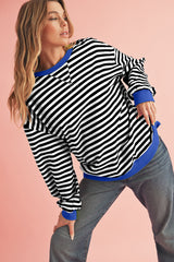 Black Stripe Contrast Edge Cross Seam Oversized Sweatshirt