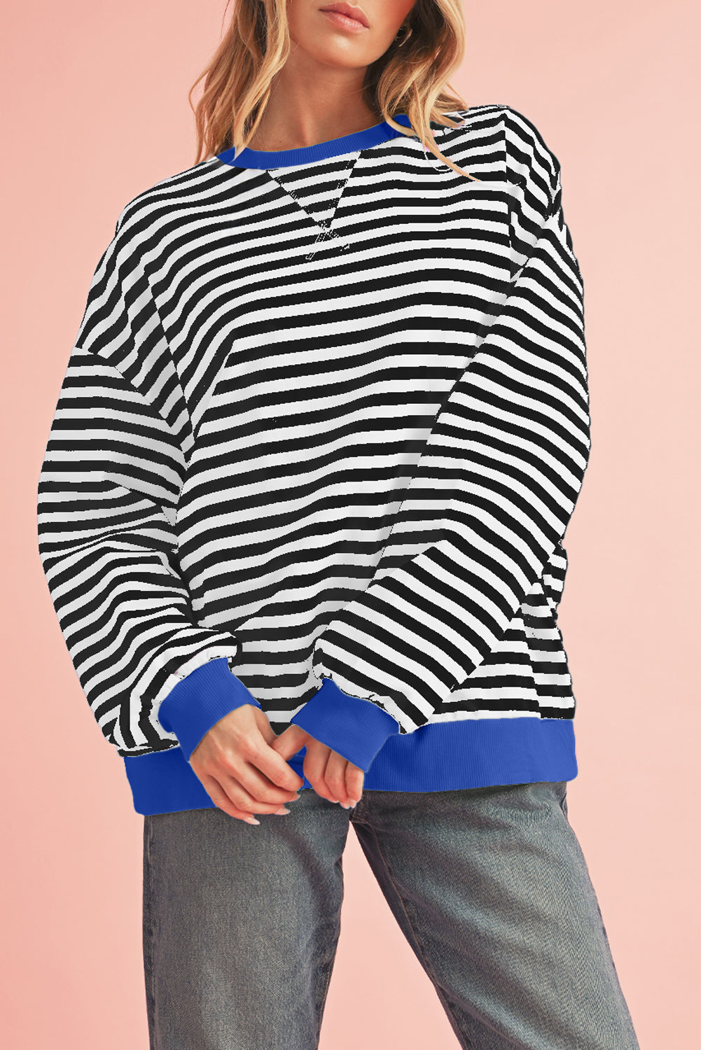 Black Stripe Contrast Edge Cross Seam Oversized Sweatshirt