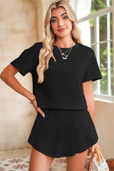 Black Cropped Tee and Ruffle High Waist Skort Set