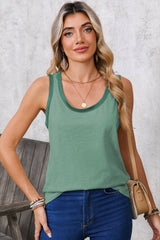 Mist Green Contrast Trim Round Neck Tank Top