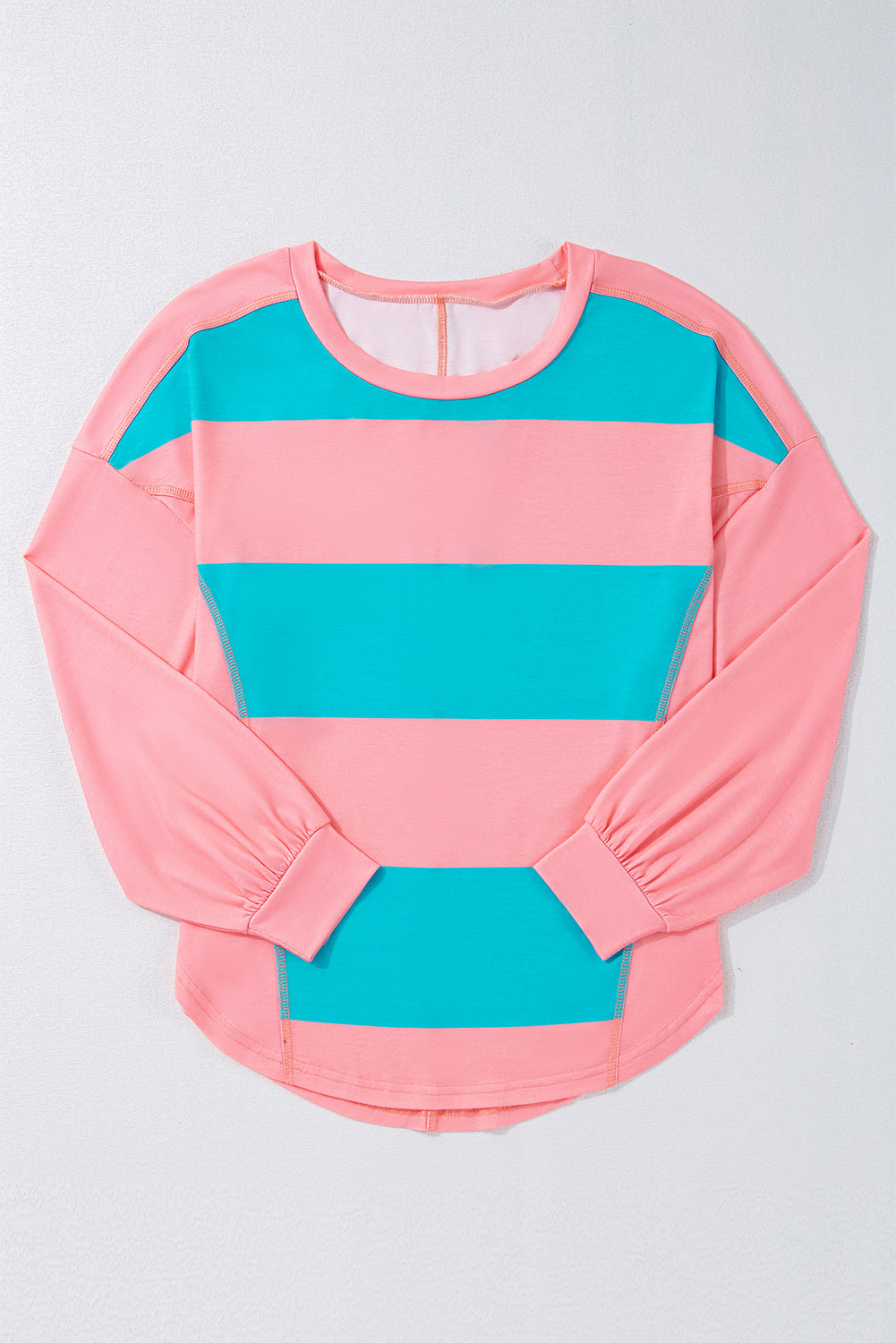 Light Blue Colorblock Drop Sleeve Round Neck Top