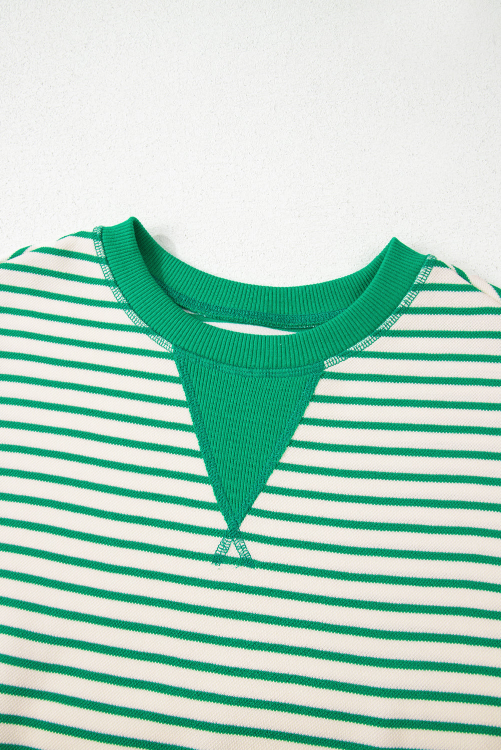 Bright Green Striped Ruffle Sleeve Round Neck Top