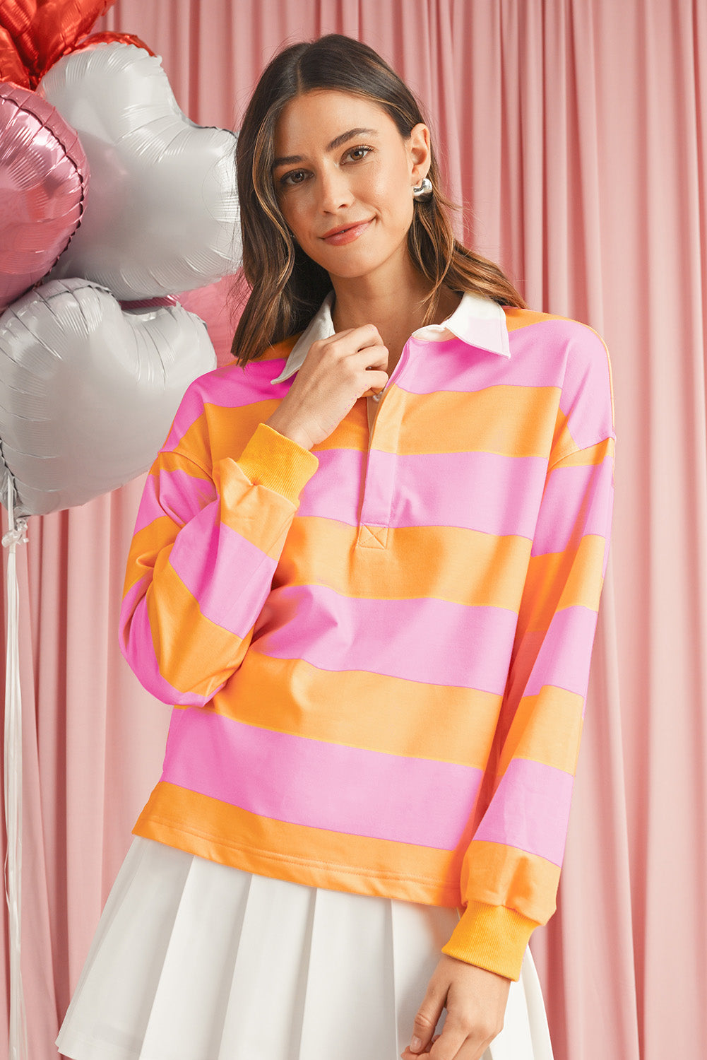 Yellow Colorblock Button Collared Sweatshirt