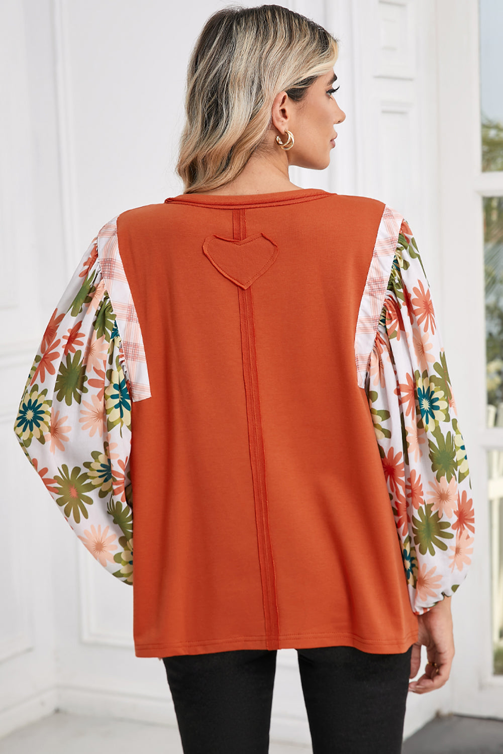 Desert Gold Floral Patchwork Sleeve Loose Top