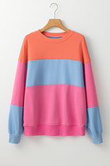 Bright Pink Colorblock Drop Shoulder Sweatshirt