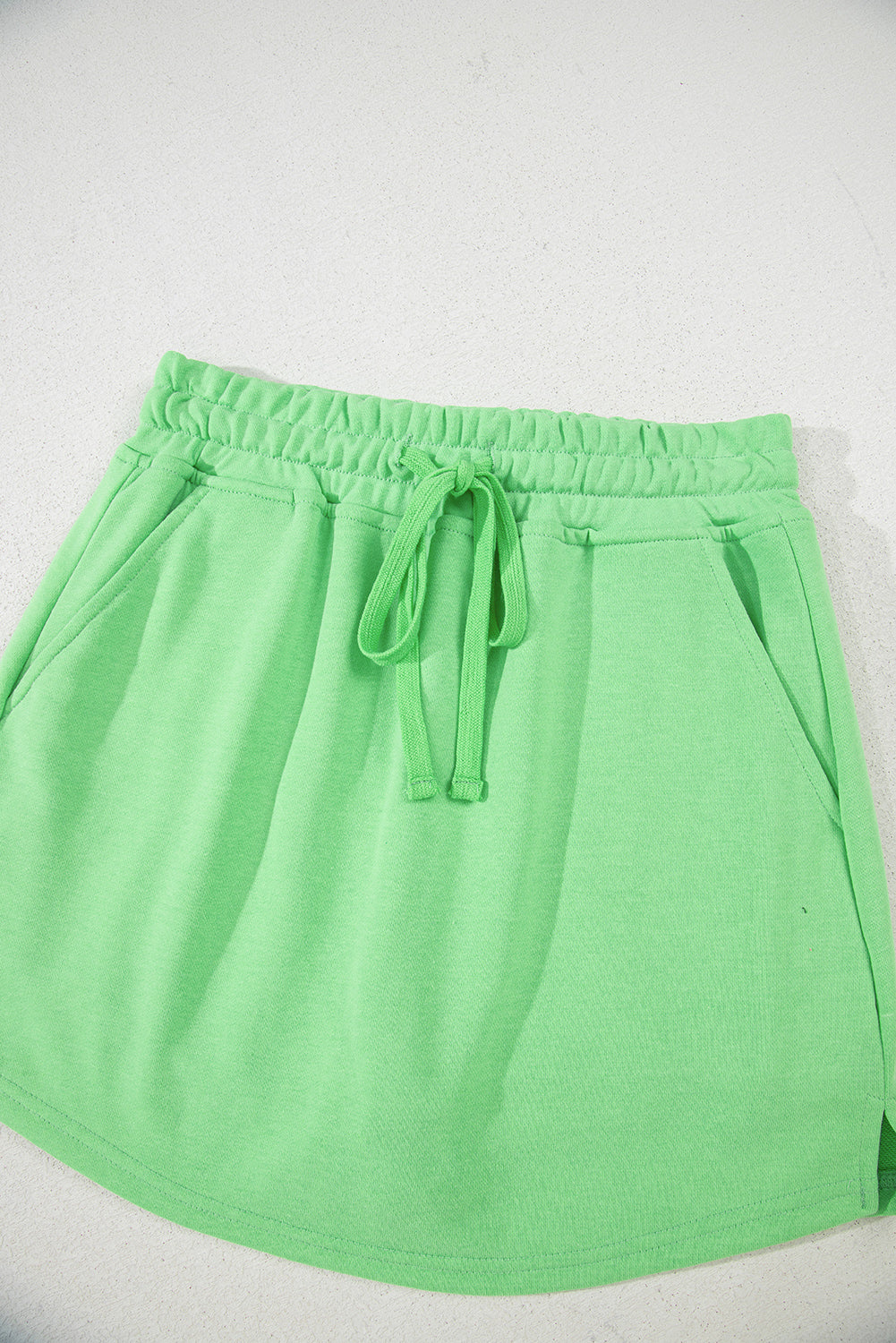 Light Green French Terry Drawstring Mini Skort with Pockets
