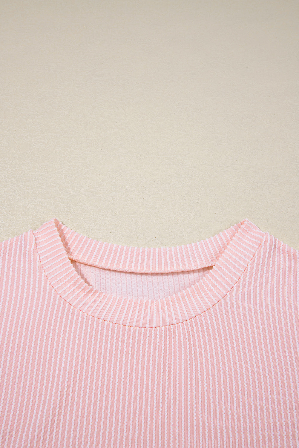 Pink Corded Colorblock Pocket Crew Neck T Shirt
