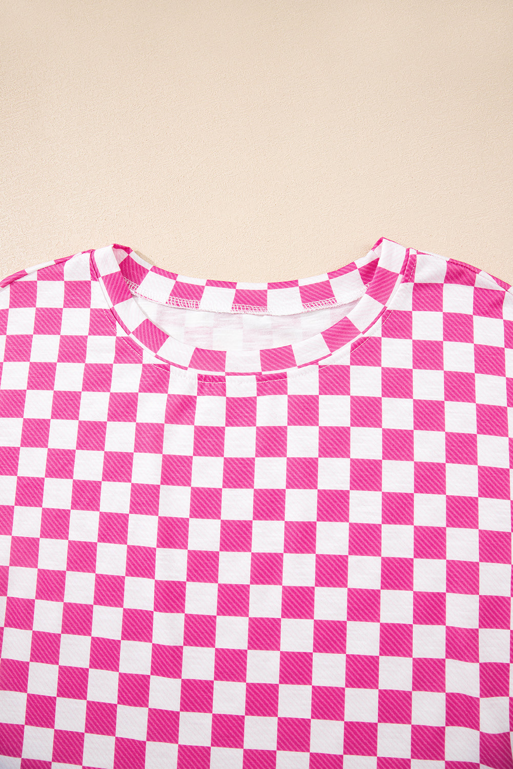 Pink Checkerboard T Shirt and High Waist Skorts Set