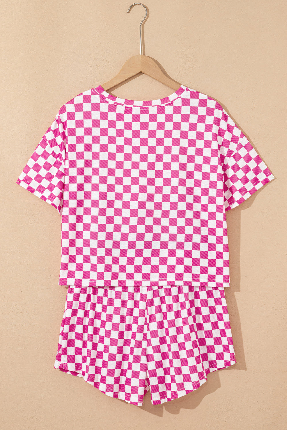 Pink Checkerboard T Shirt and High Waist Skorts Set