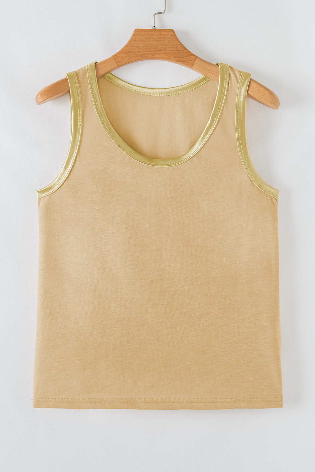 Tan Contrast Trim Round Neck Tank Top