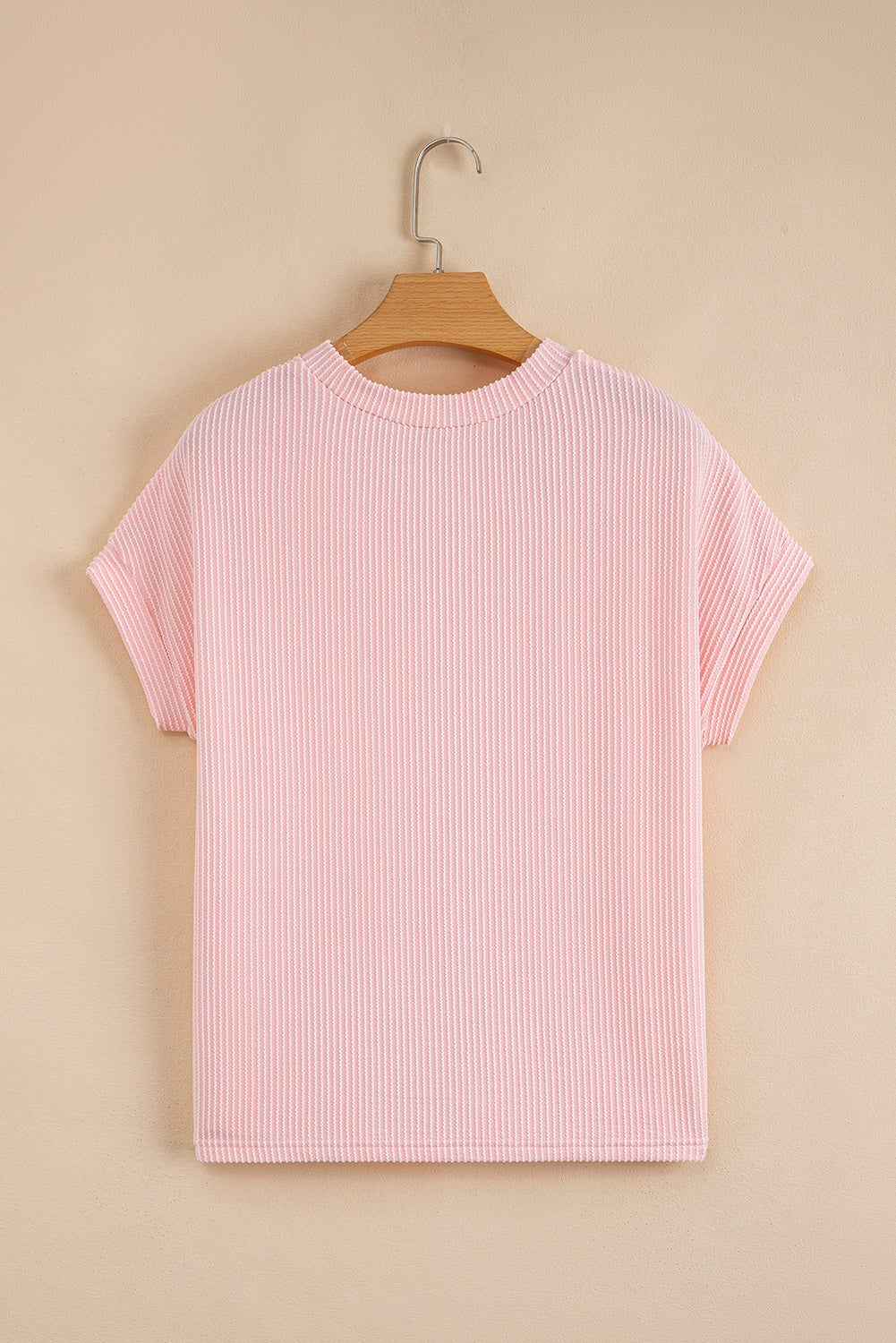 Pink Corded Colorblock Pocket Crew Neck T Shirt