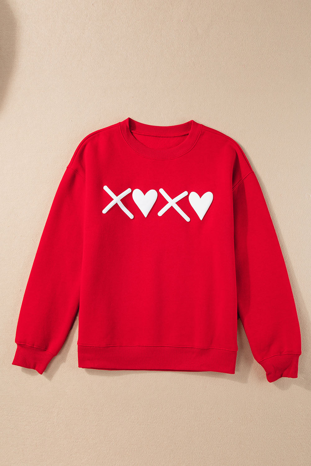 Red XOXO Heart Print Valentine Graphic Sweatshirt