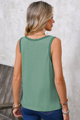 Mist Green Contrast Trim Round Neck Tank Top