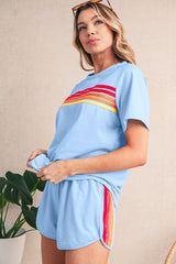 Beau Blue Colorful Striped Casual Tee
