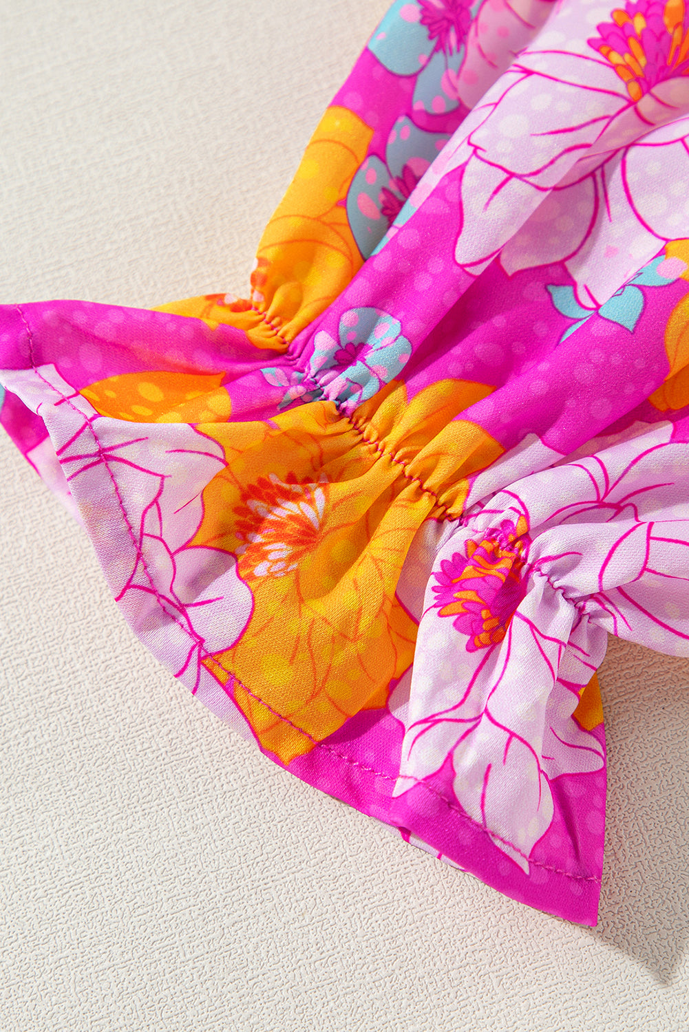 Rose Flower Print V Neck Relaxed Sleeve Blouse