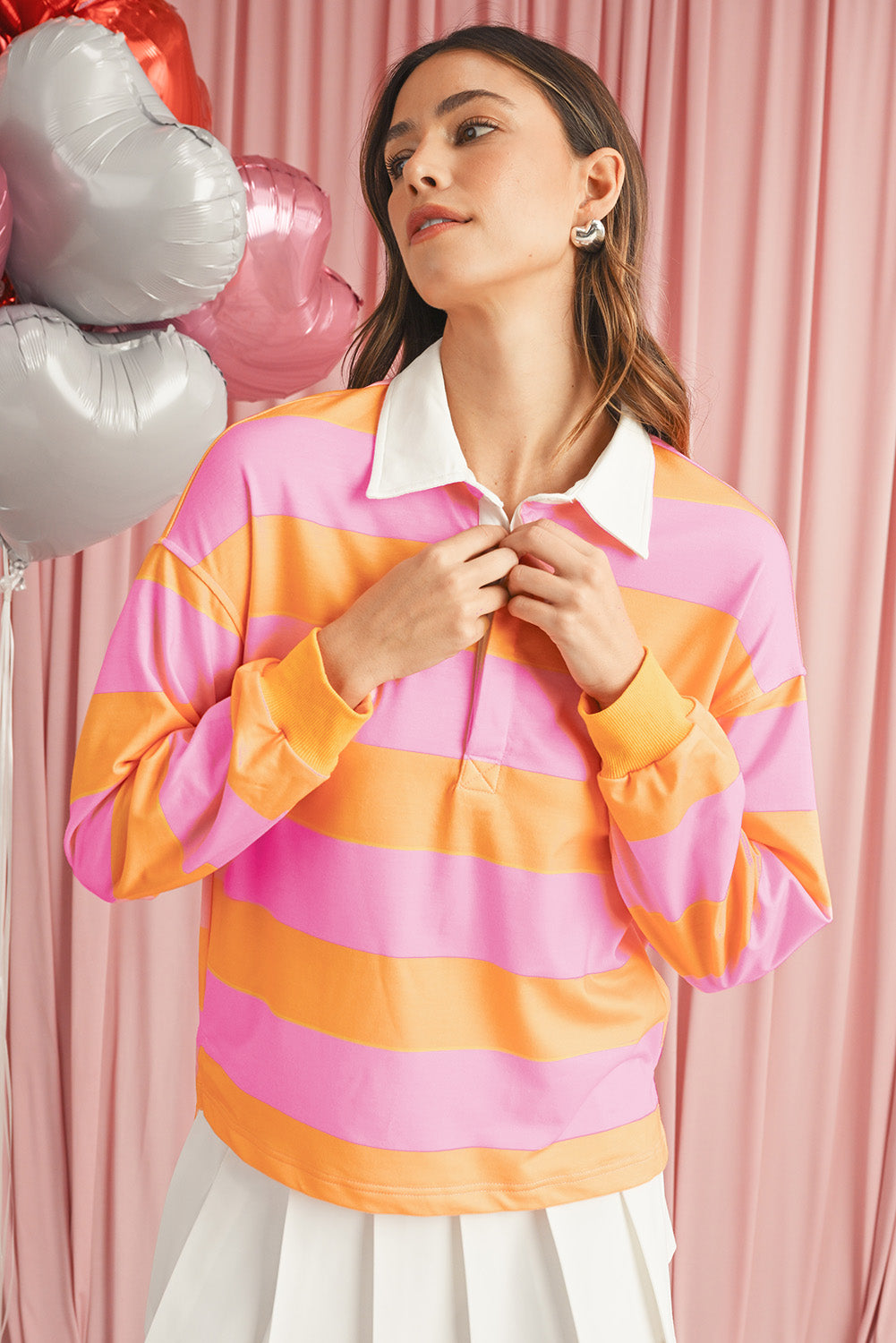 Yellow Colorblock Button Collared Sweatshirt