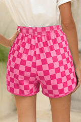 Rose Checkered Drawstring Elastic Waist Casual Shorts