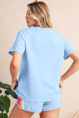 Beau Blue Colorful Striped Casual Tee