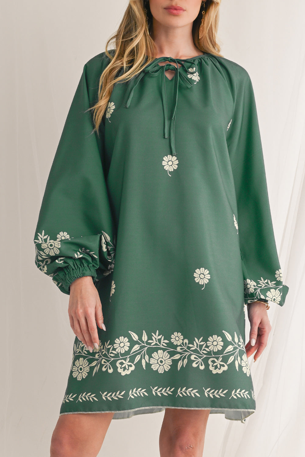 Mist Green Boho Floral V Neck Mini Dress