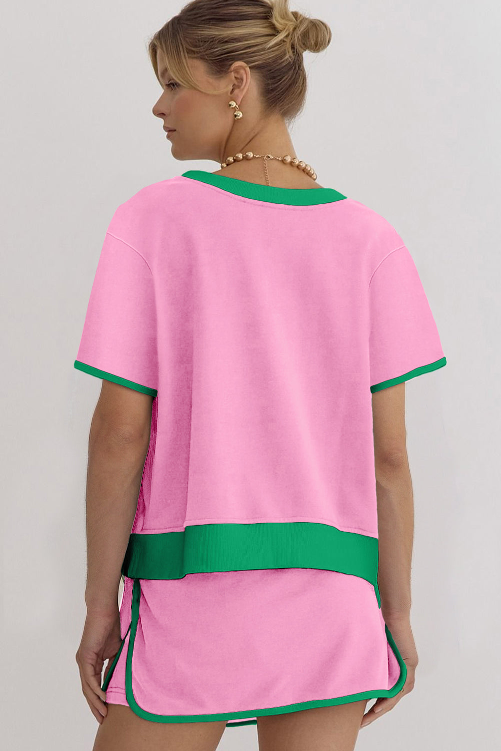 Bonbon Colorblock Edge Drop Shoulder T Shirt and Skort Set