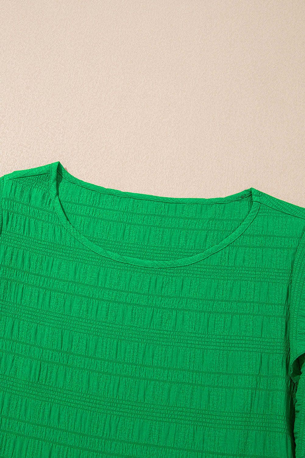 Dark Green Ruffle Sleeve Textured Smocked Blouse