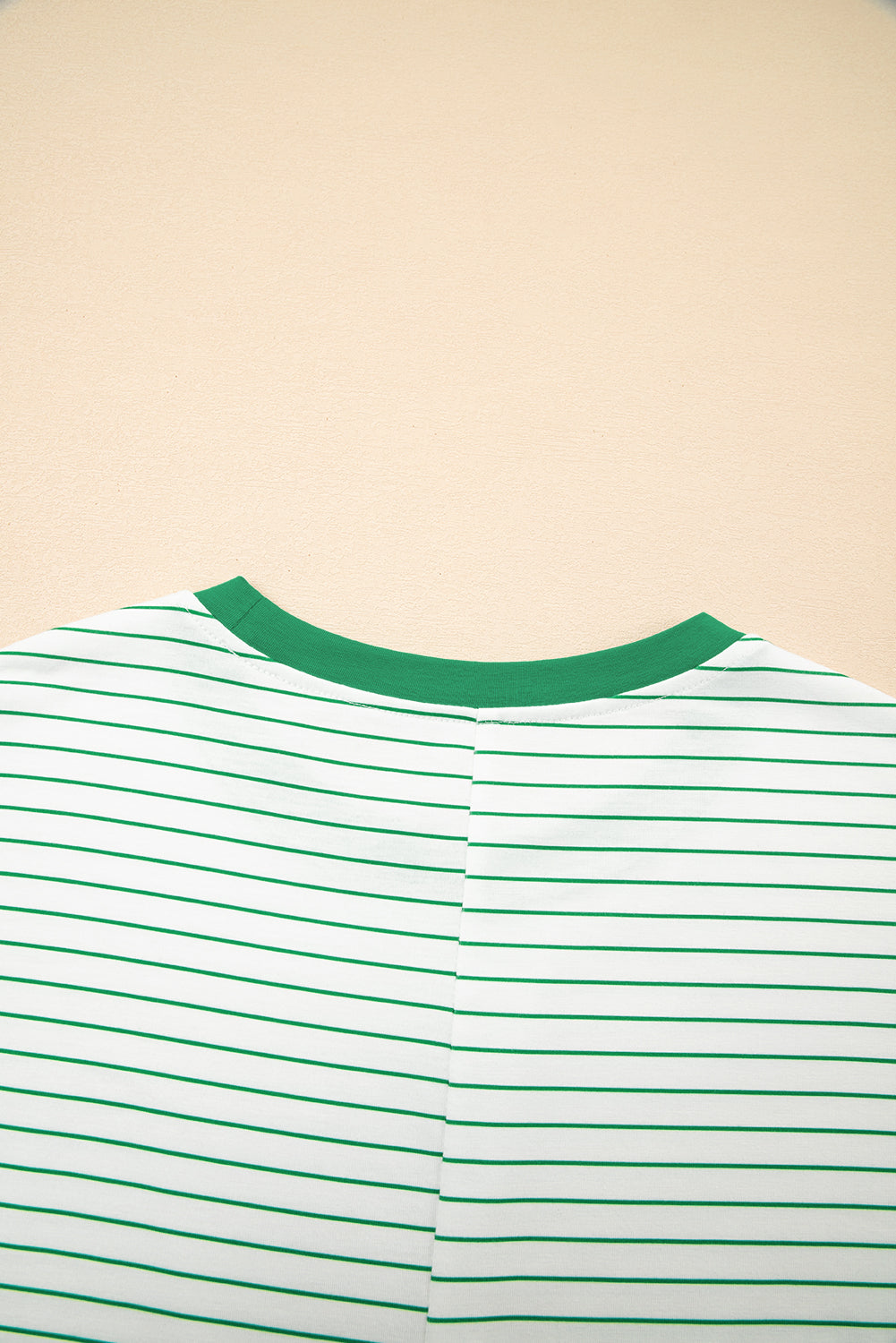 Green Stripe Ruffle Short Sleeve T Shirt Mini Dress